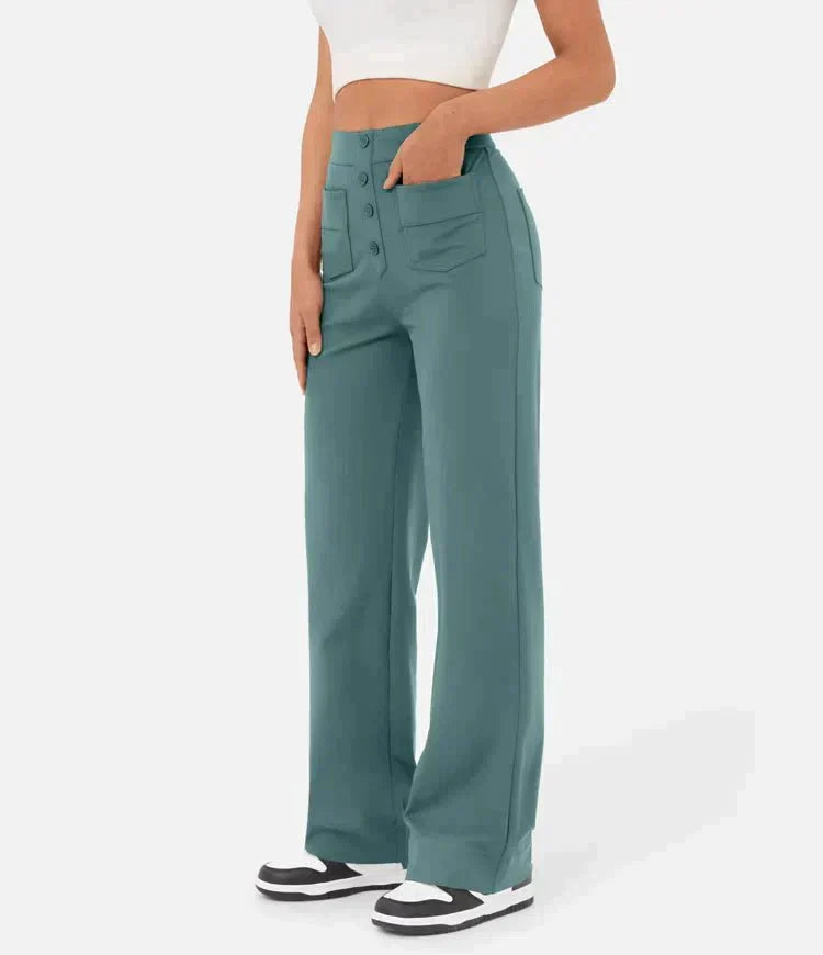 High-waisted elastic casual pants