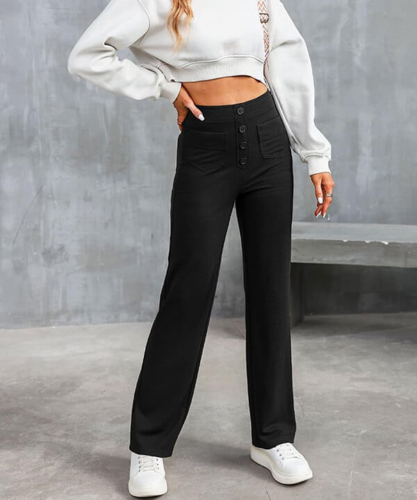 High-waisted elastic casual pants