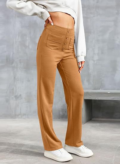 High-waisted elastic casual pants