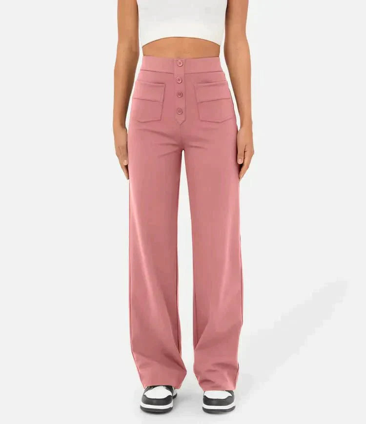 High-waisted elastic casual pants