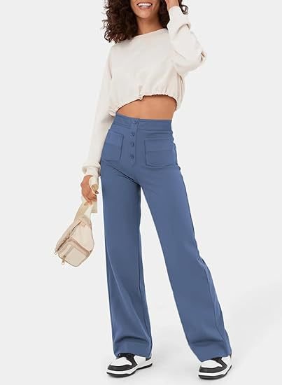 High-waisted elastic casual pants