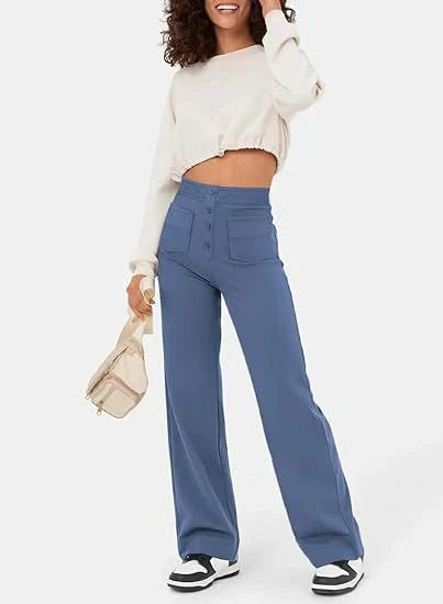 High-waisted, stretched leisure trousers