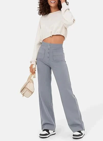 Elasticated high-waisted casual trousers for women