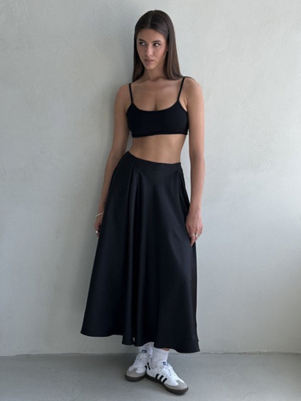 Flared maxi skirt in satin