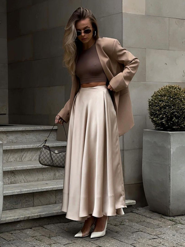 Flared maxi skirt in satin