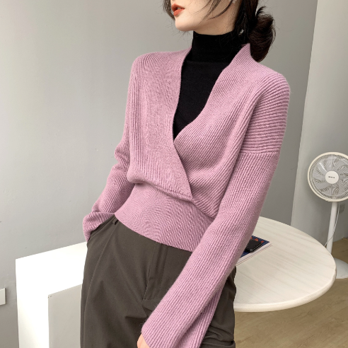 Crossed V-Neck Wrap Knitted Sweater