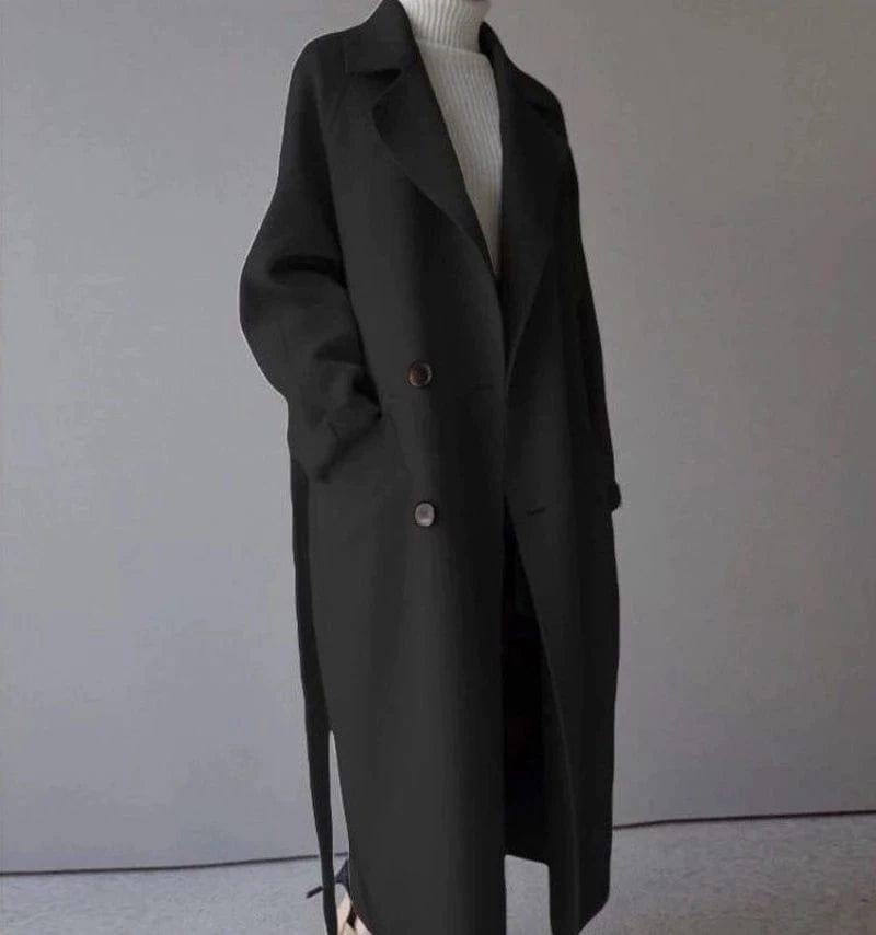 Long woollen coat with belt