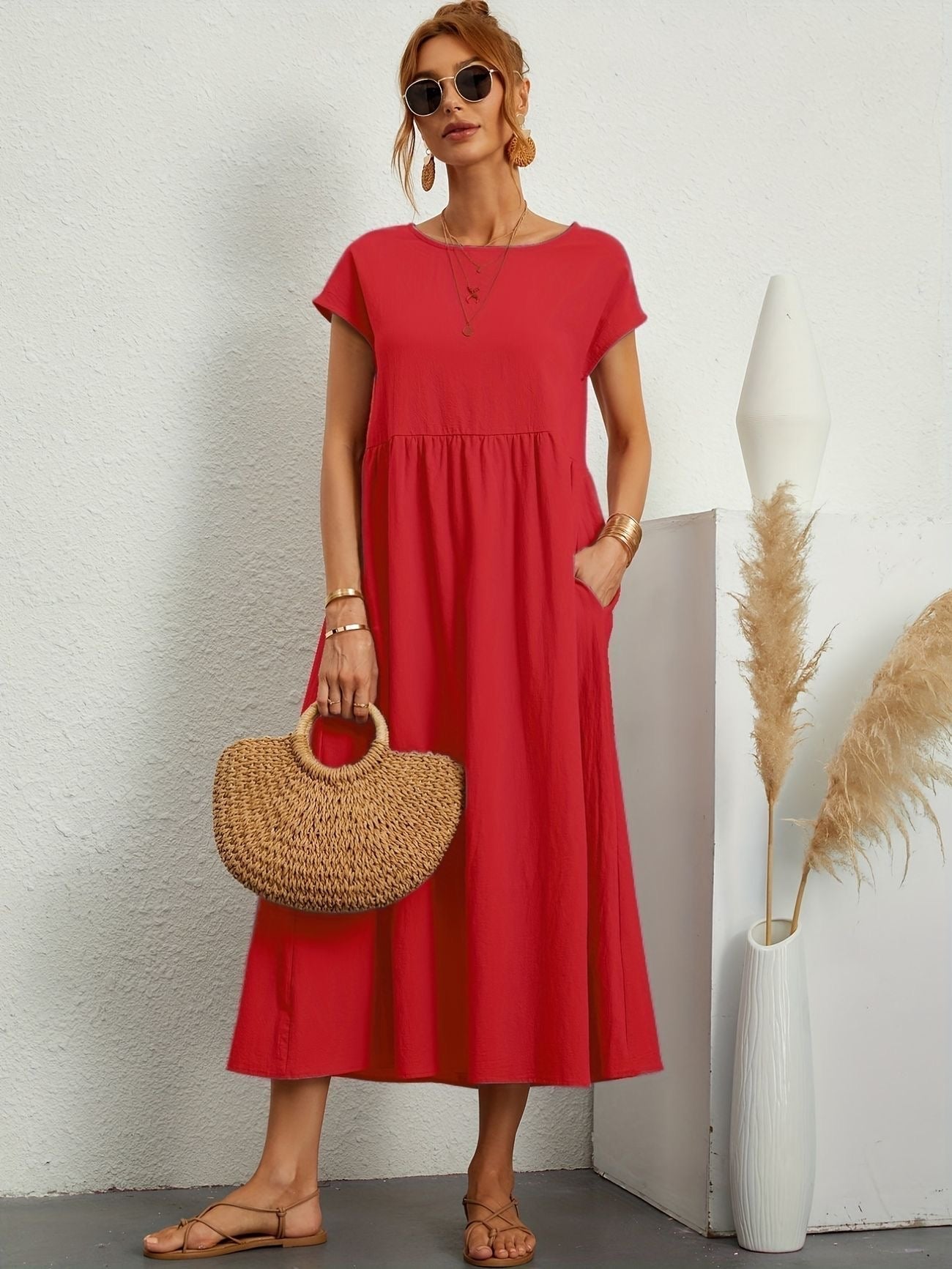 Short sleeve summer vintage dress