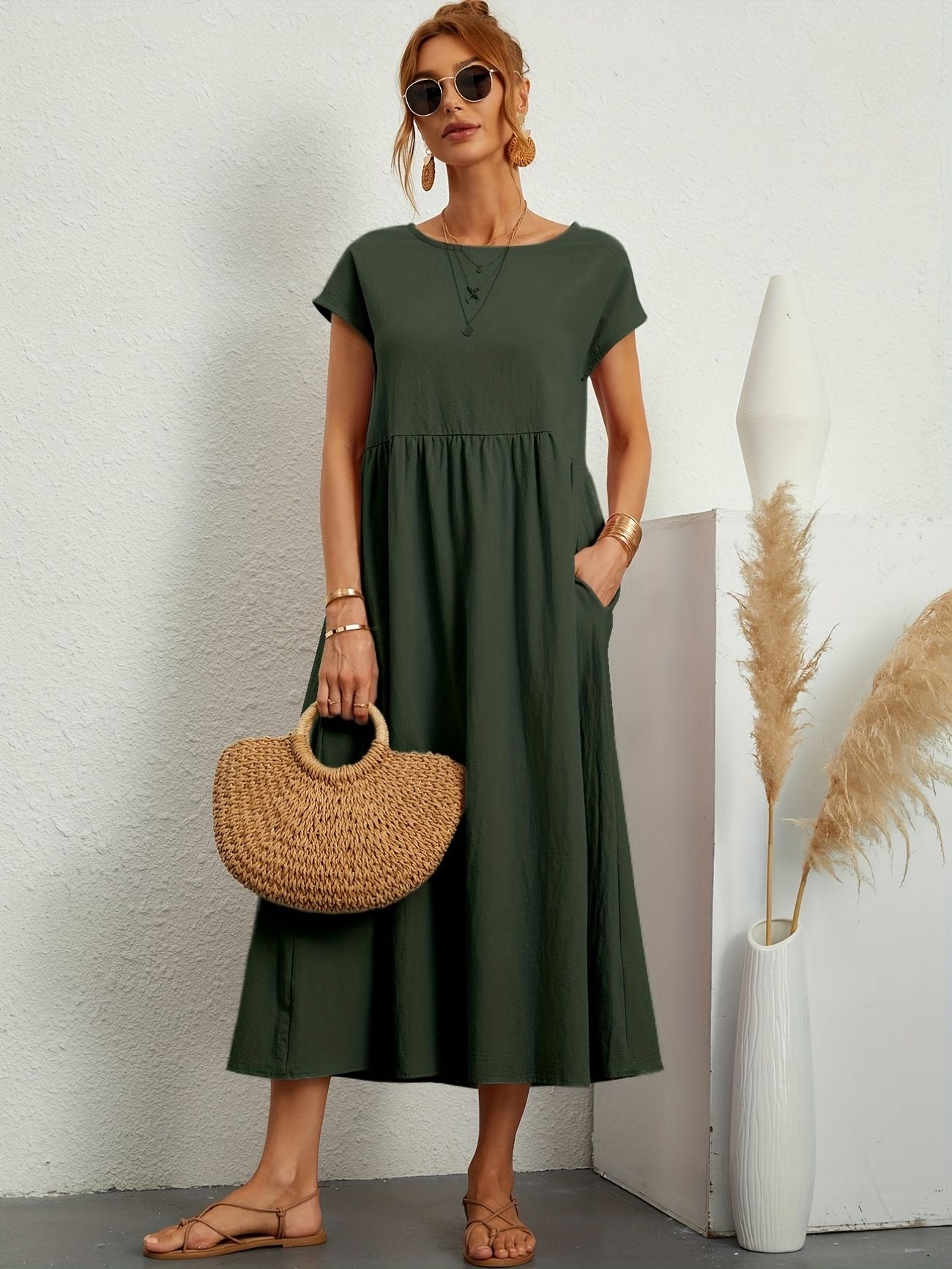 Short sleeve summer vintage dress