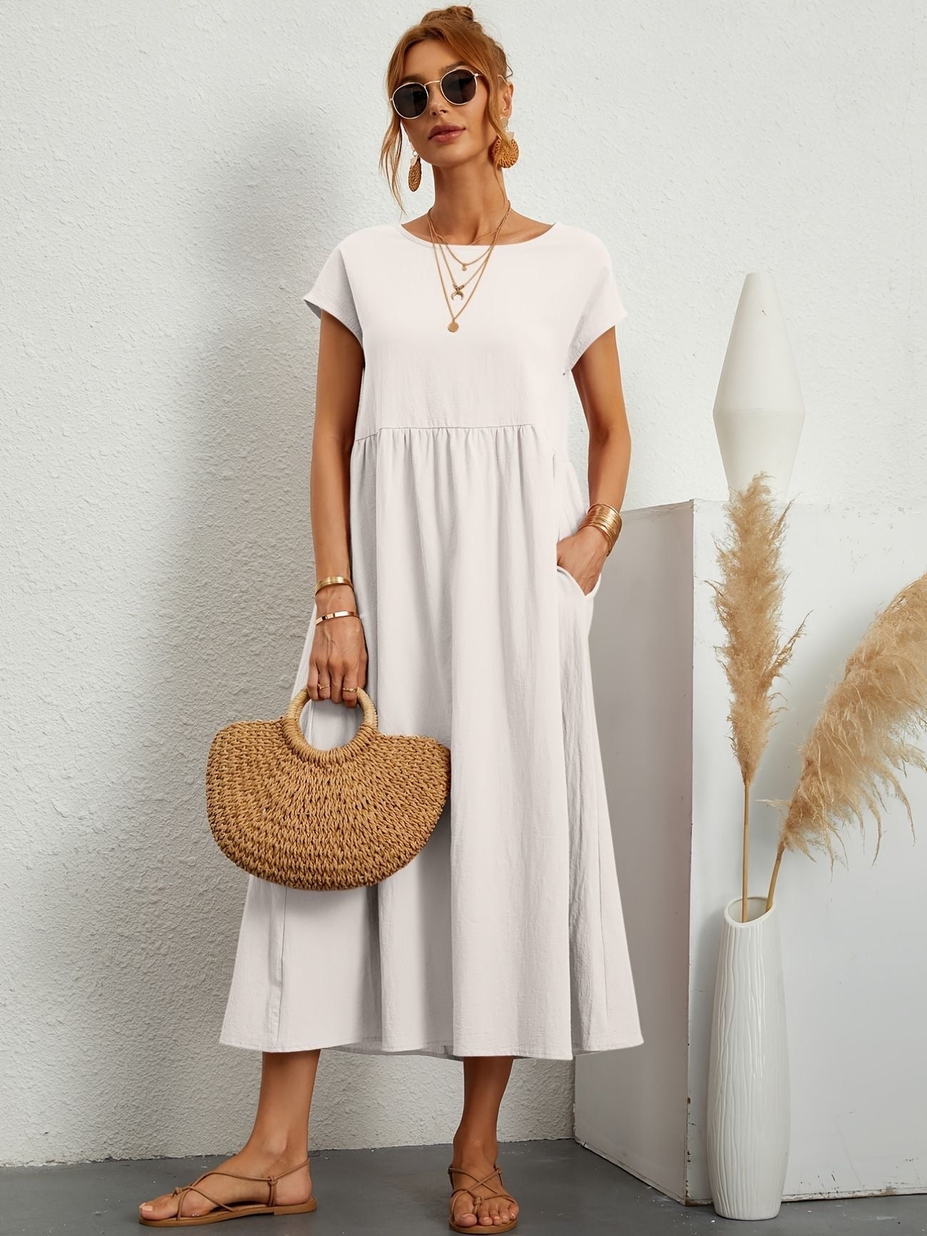 Short sleeve summer vintage dress