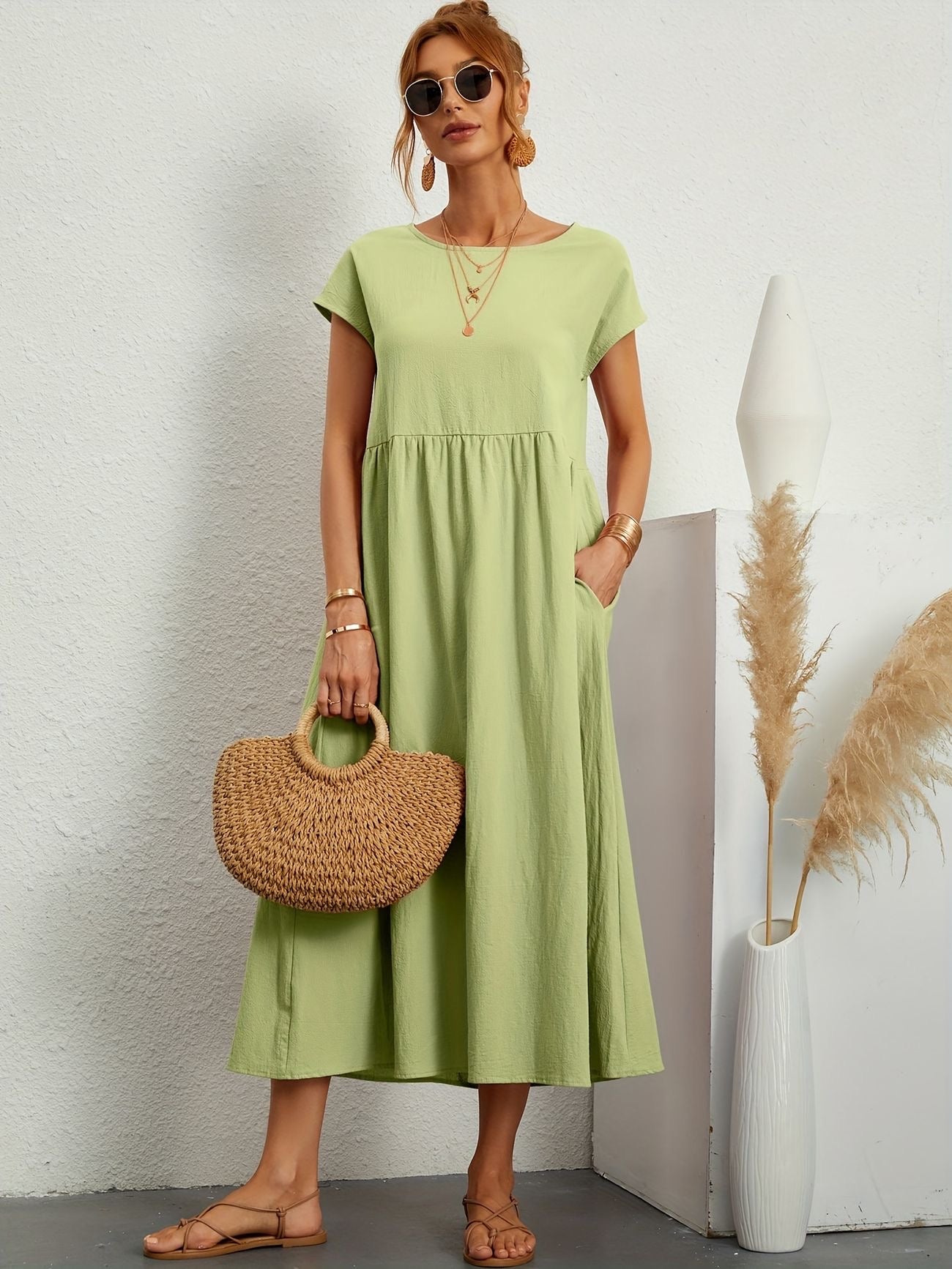 Short sleeve summer vintage dress