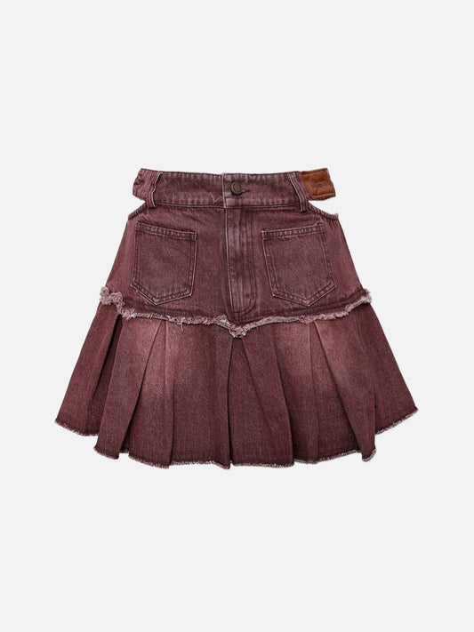 Fringed denim skirt with pleats