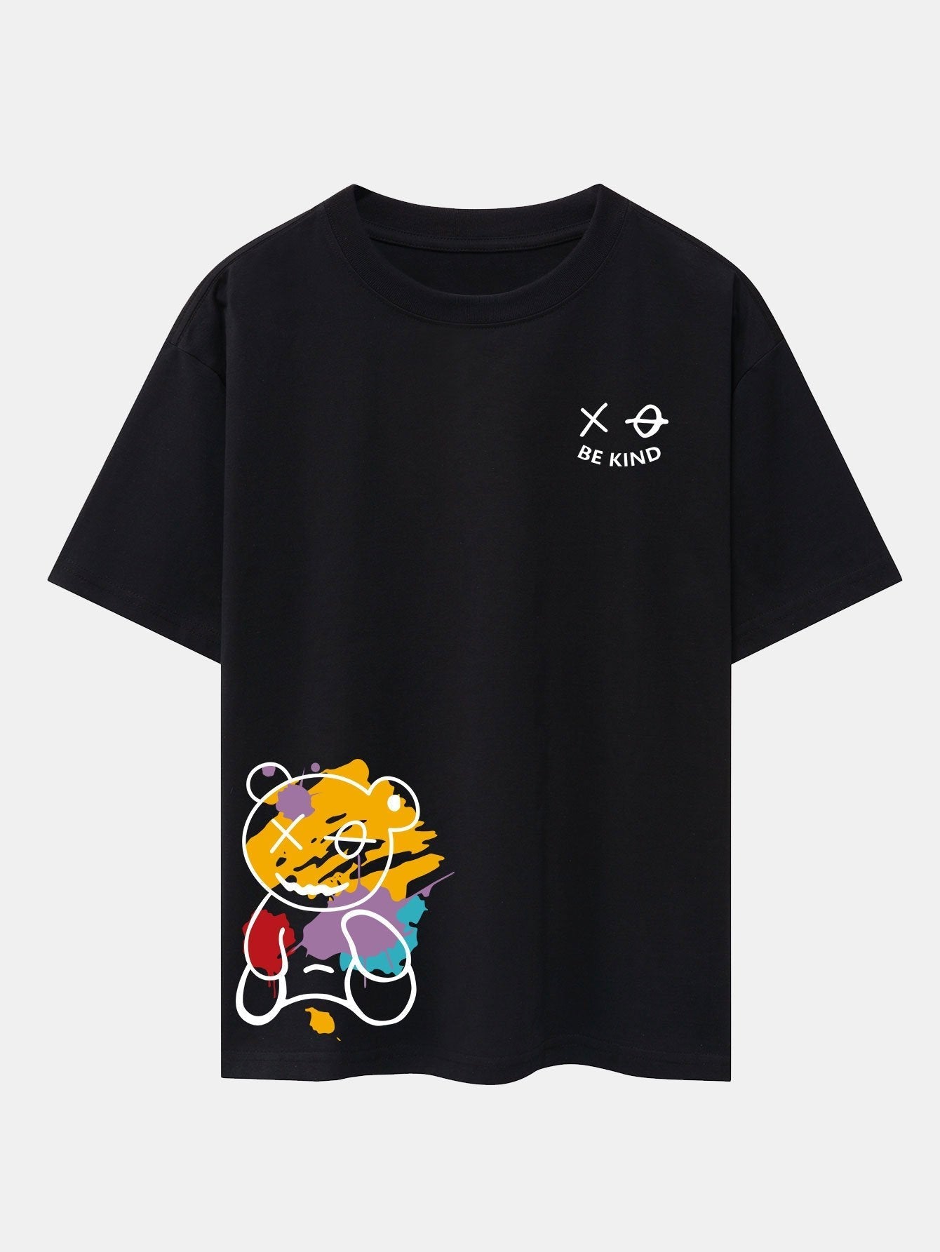 Graffiti Bear Print Drop Shoulder Oversize T-Shirt & Man Mid Length Shorts