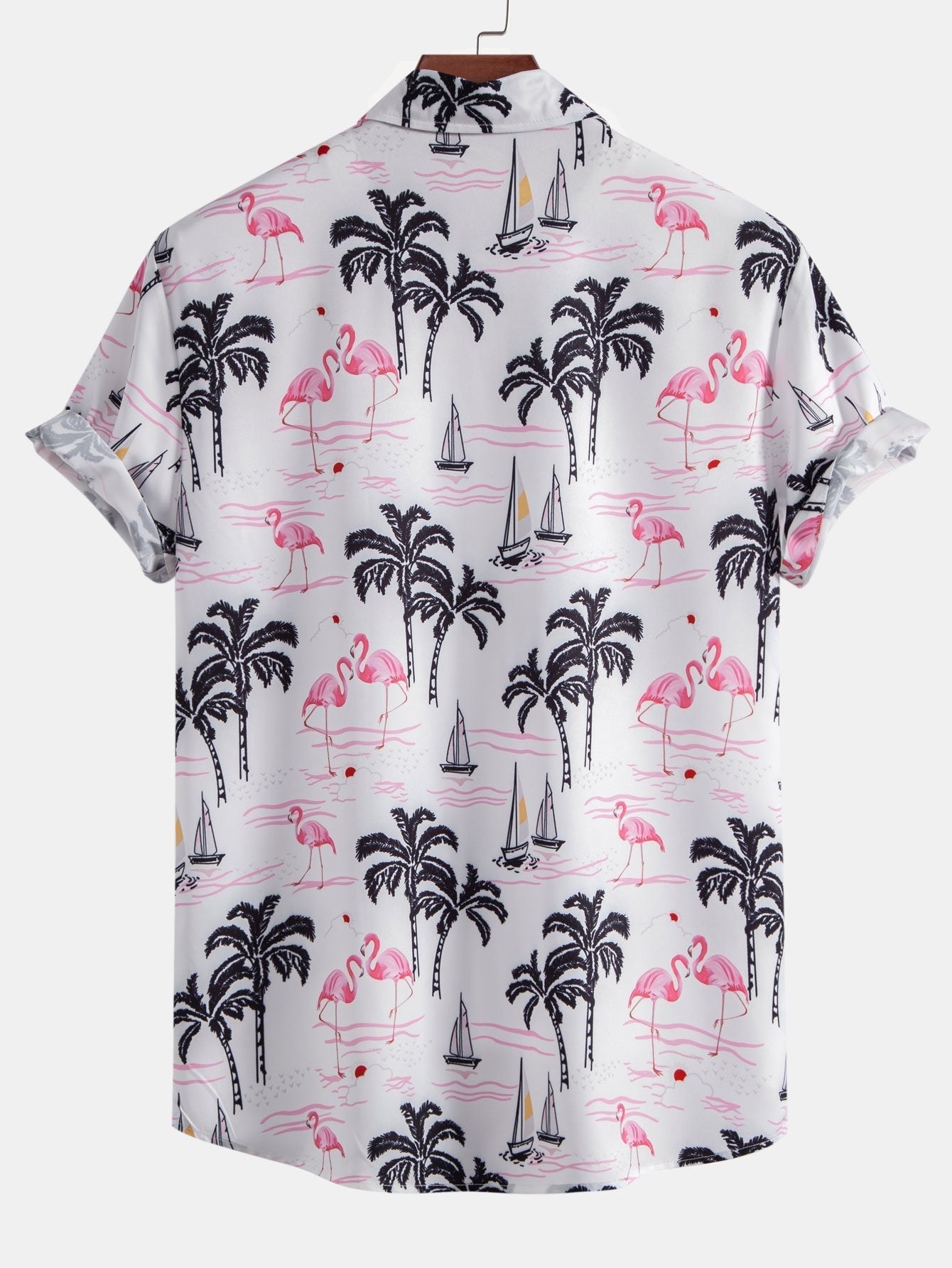 Palm Tree Flamingo Print Button Up Shirt & Swim Shorts