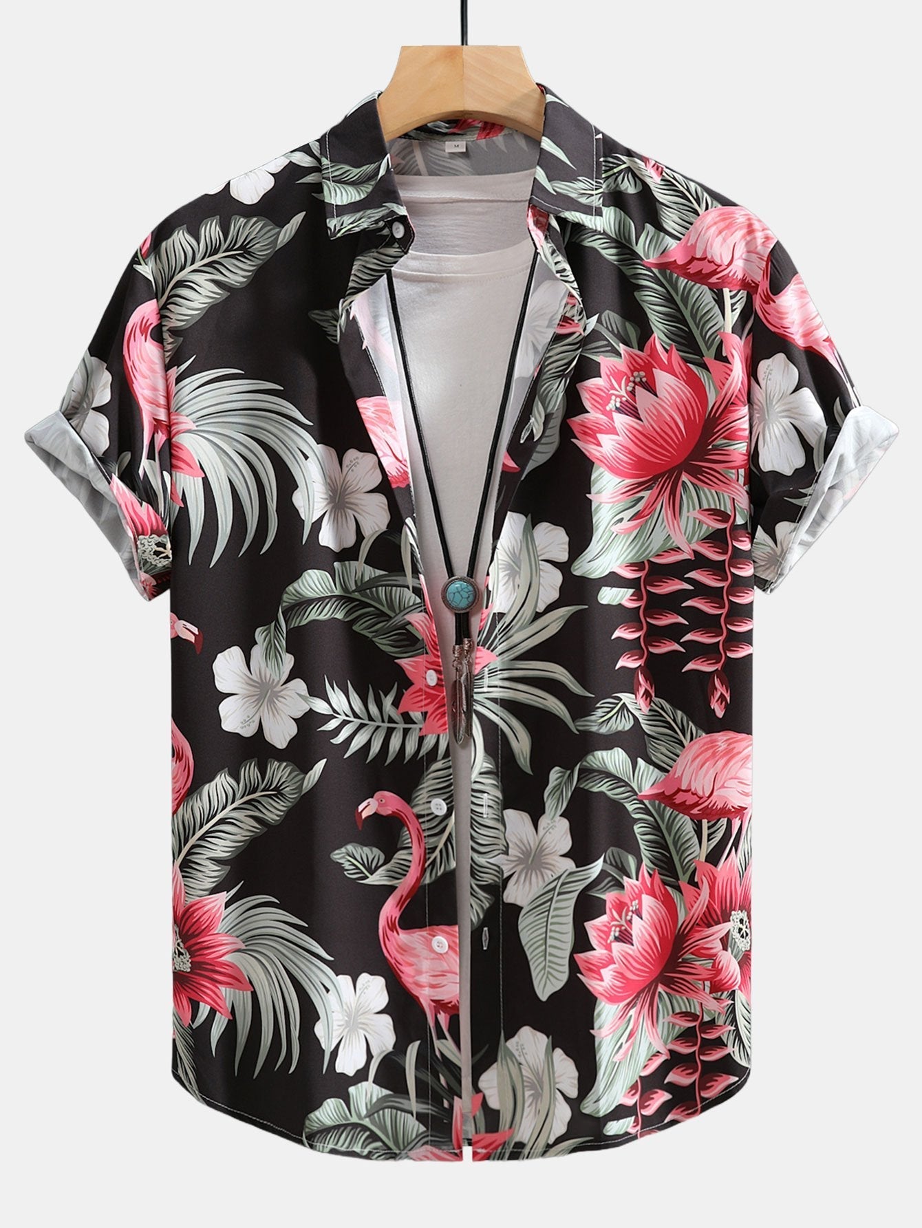 Flamingo Flower Print Button Up Shirt & Swim Shorts