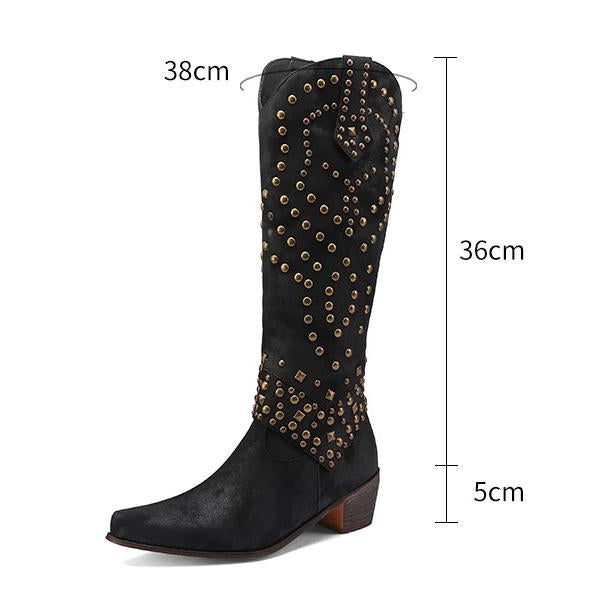 High boots with metal studs and cobby heel