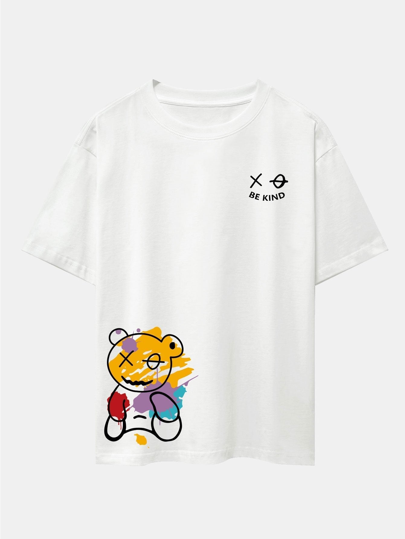 Graffiti Bear Print Drop Shoulder Oversize T-Shirt & Man Mid Length Shorts