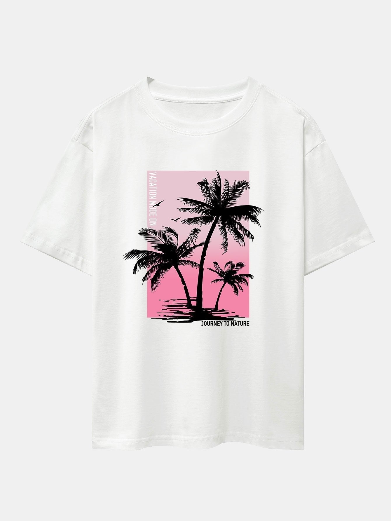 Palm Tree Pink Background Print Oversize T-Shirt & Swim Shorts