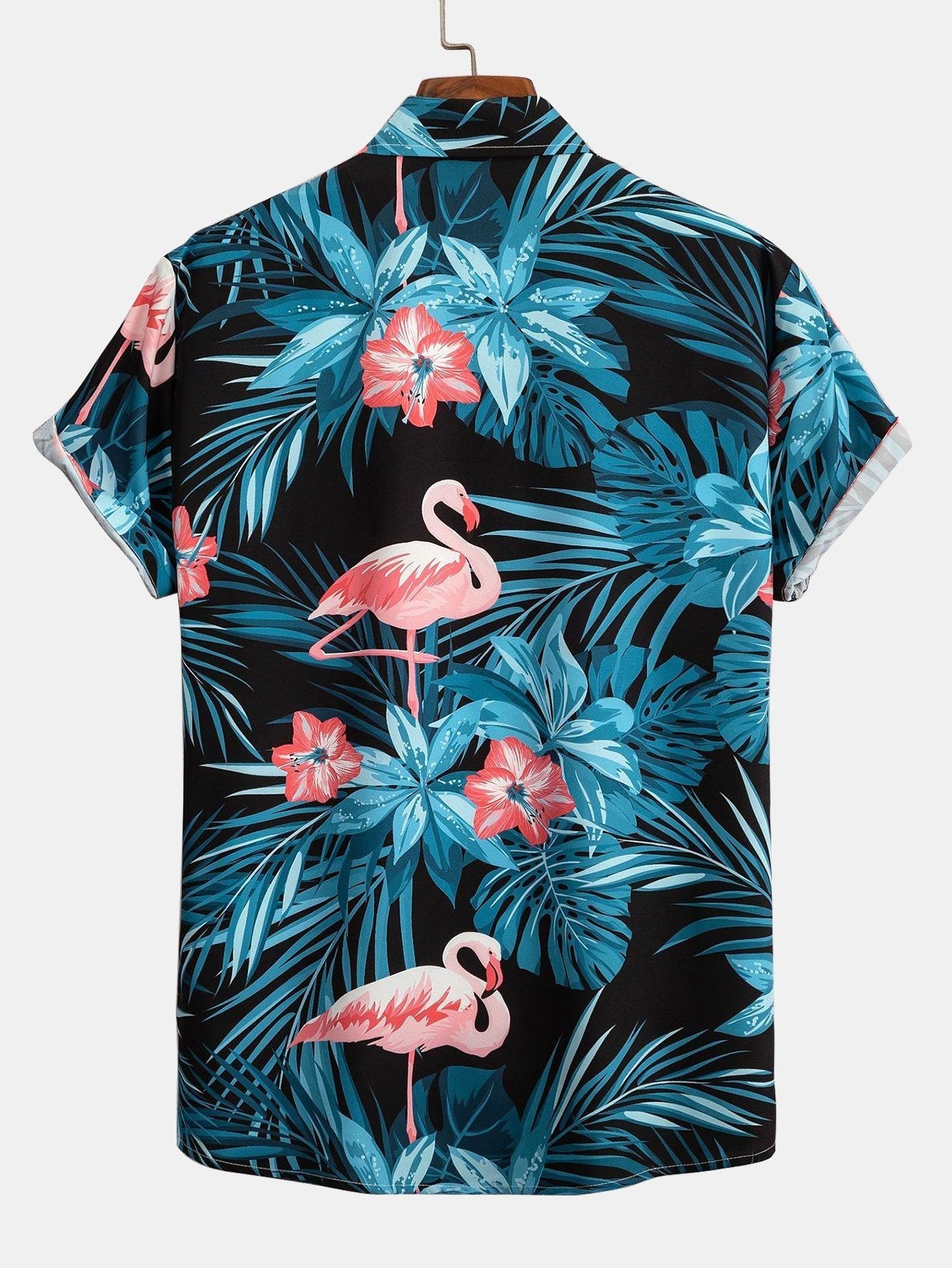 Flamingo Tropical Print Button Up Shirt & Short Length Swim Shorts