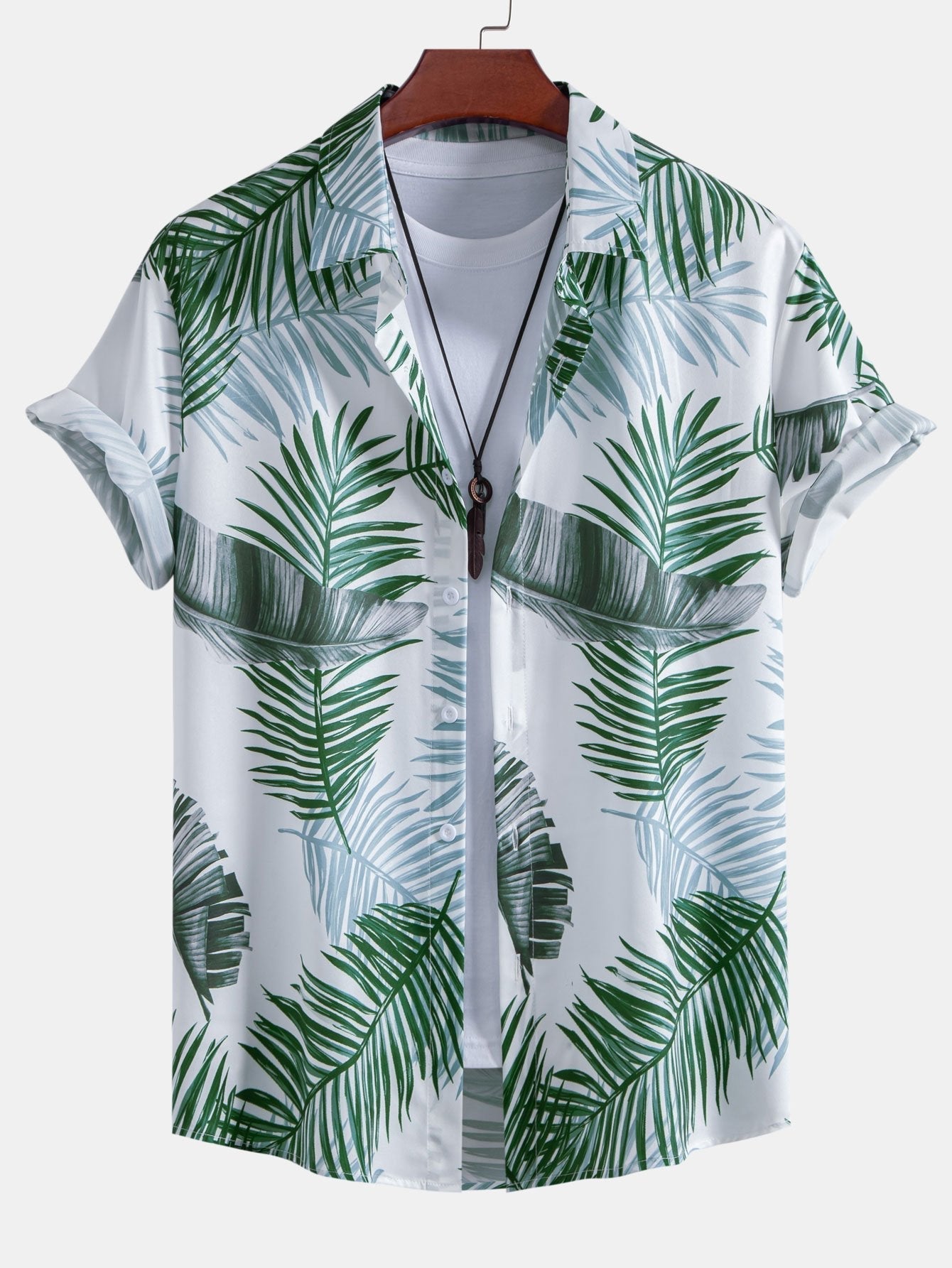 Leaf Print Button Up Shirt & Swim Short