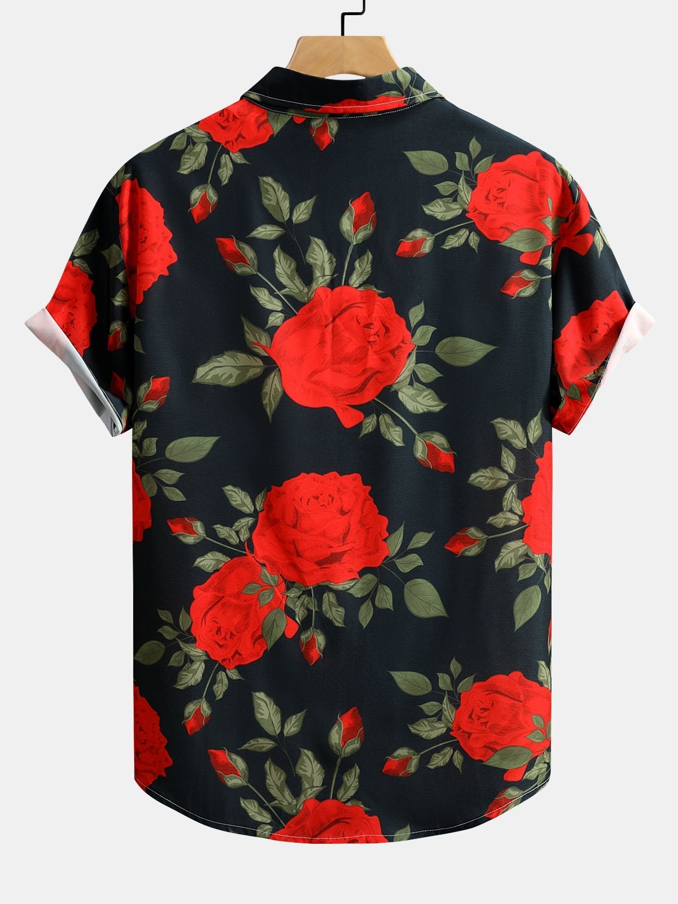 Red Rose Print Button Up Shirt & Swim Shorts