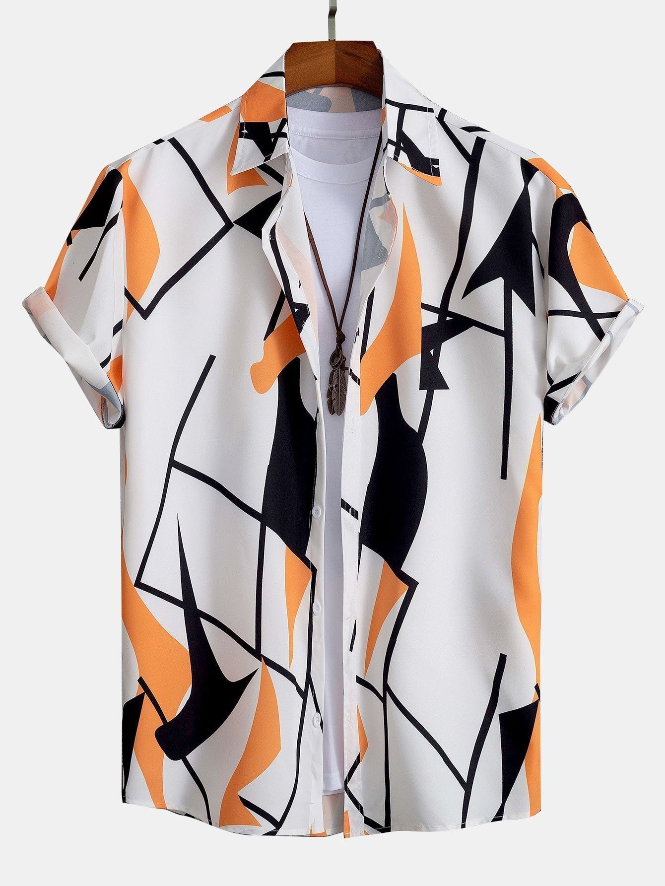 Color Block Abstract Print Button Up Shirt & Swim Shorts