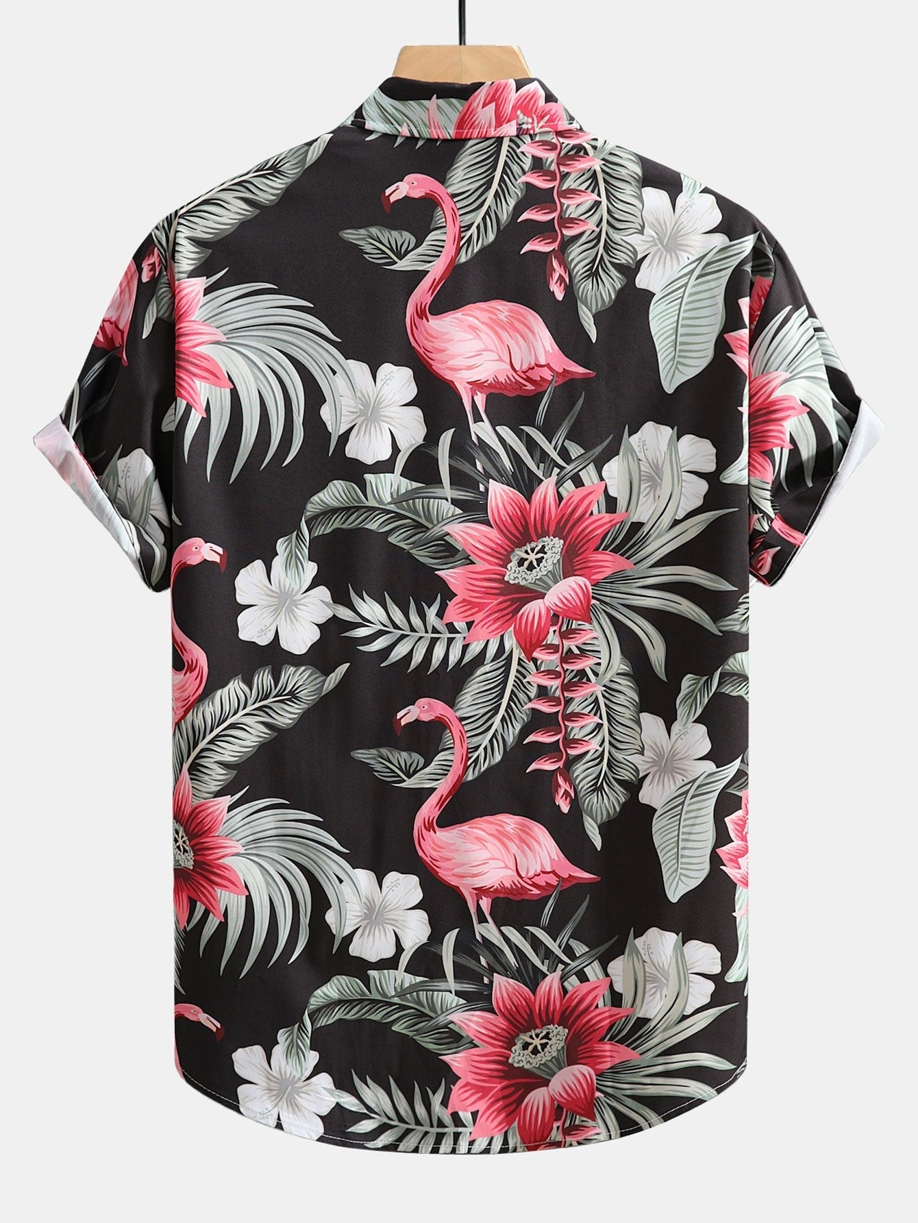 Flamingo Flower Print Button Up Shirt & Swim Shorts