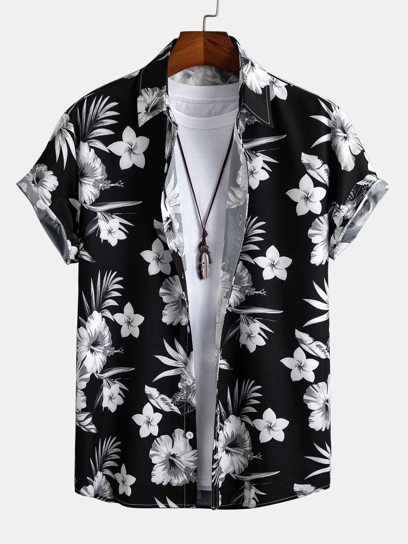 Tropical Floral Print Button Up Shirt & Swim Shorts