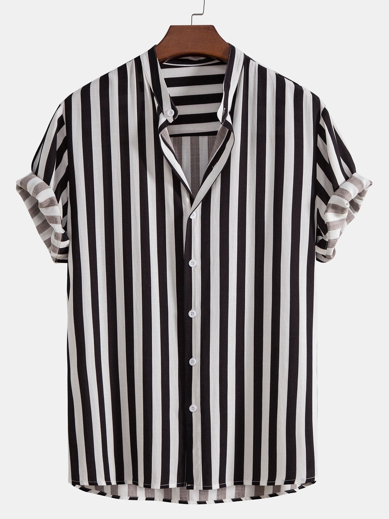 Striped Stand Collar Shirt & Swim Shorts