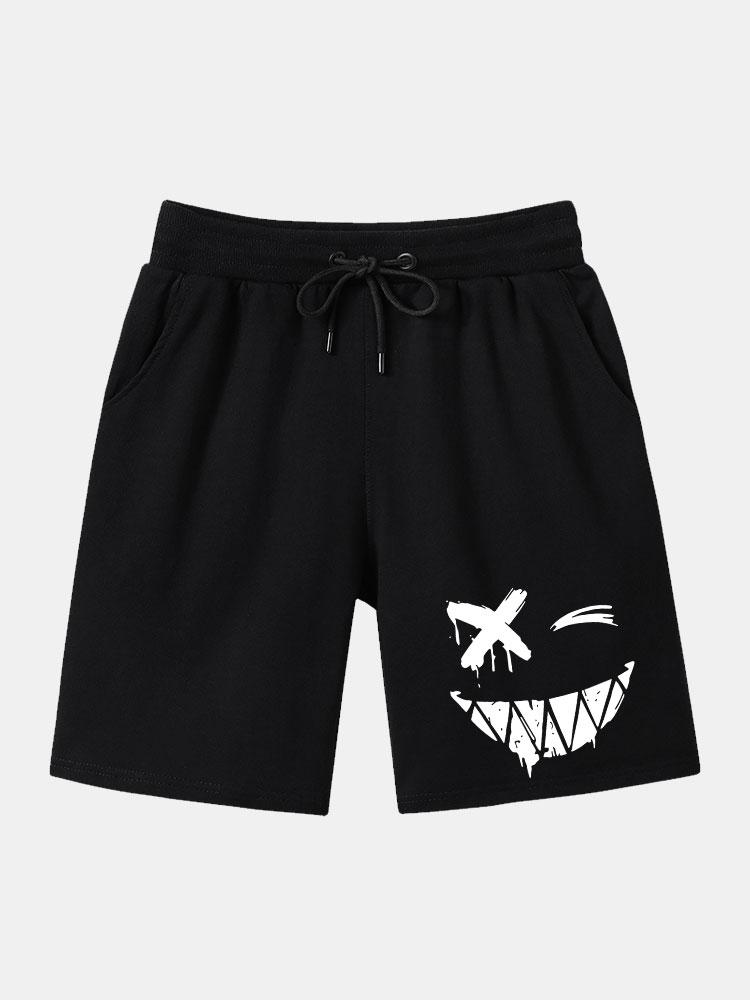 Smiley Face Print Cotton Arc Hem T-Shirt & Shorts