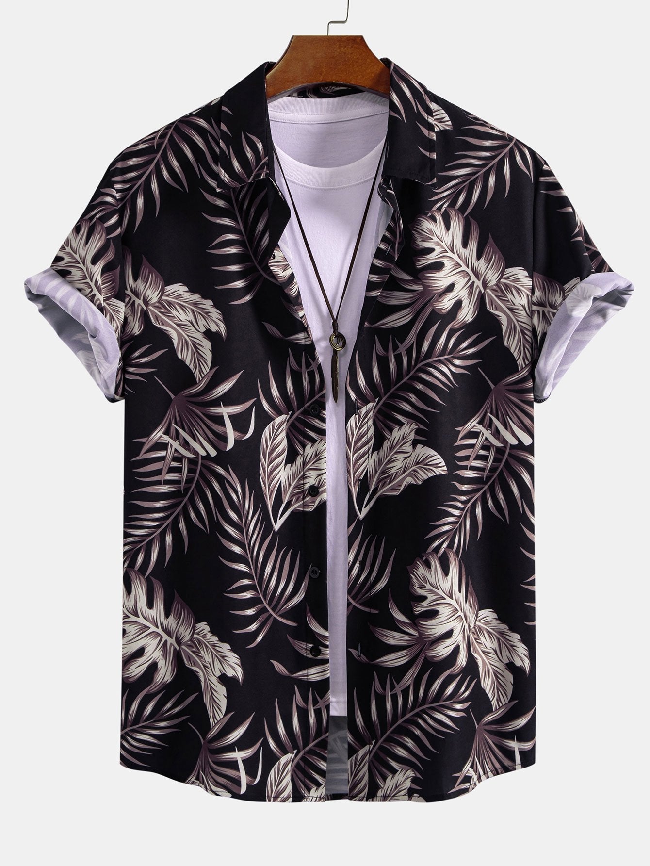 Leaf Print Button Up Shirt & Swim Shorts