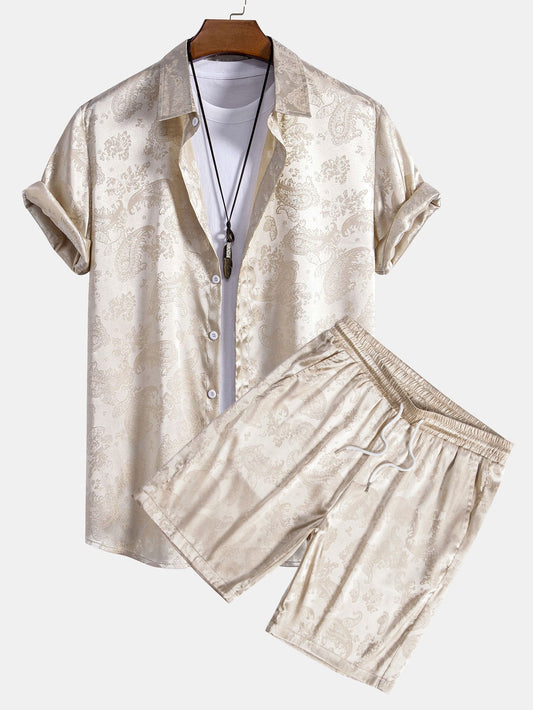 Paisley Print Satin Shirt & Shorts