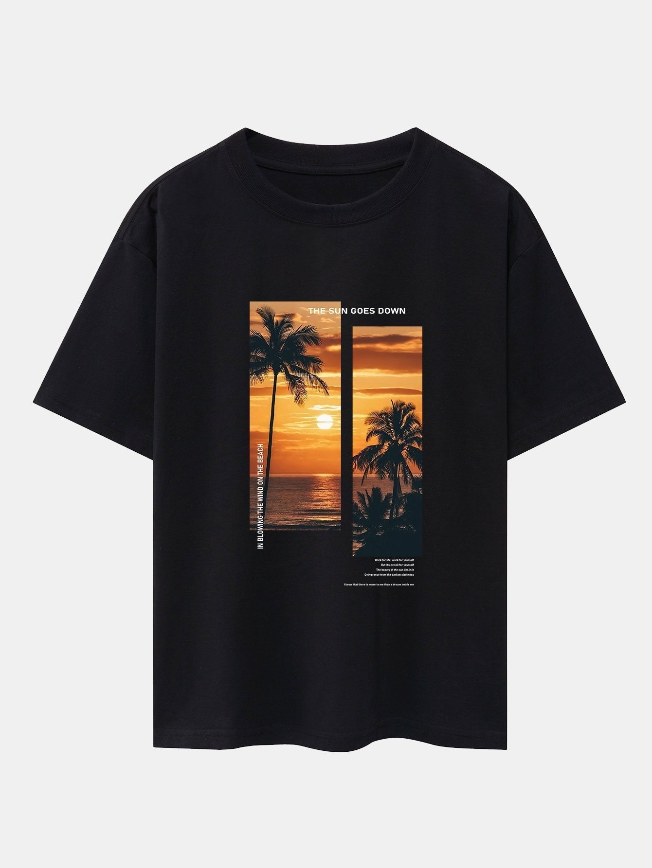 Palm Trees Landscape Slogan Print Oversize T-Shirt & Swim Shorts