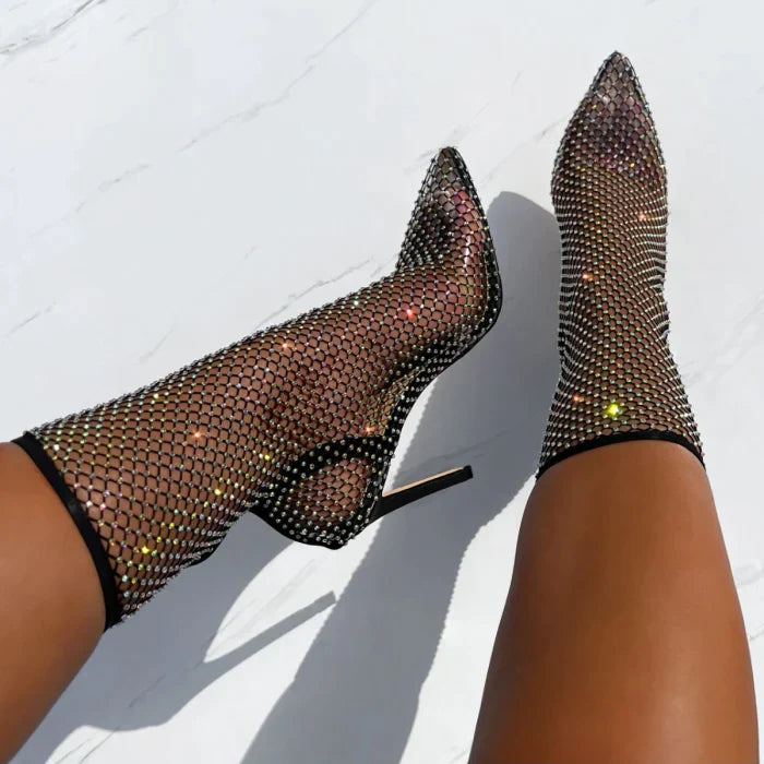 Mesh ankle boots with rhinestone embellishment