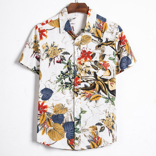 Short-sleeved shirt with tropical print