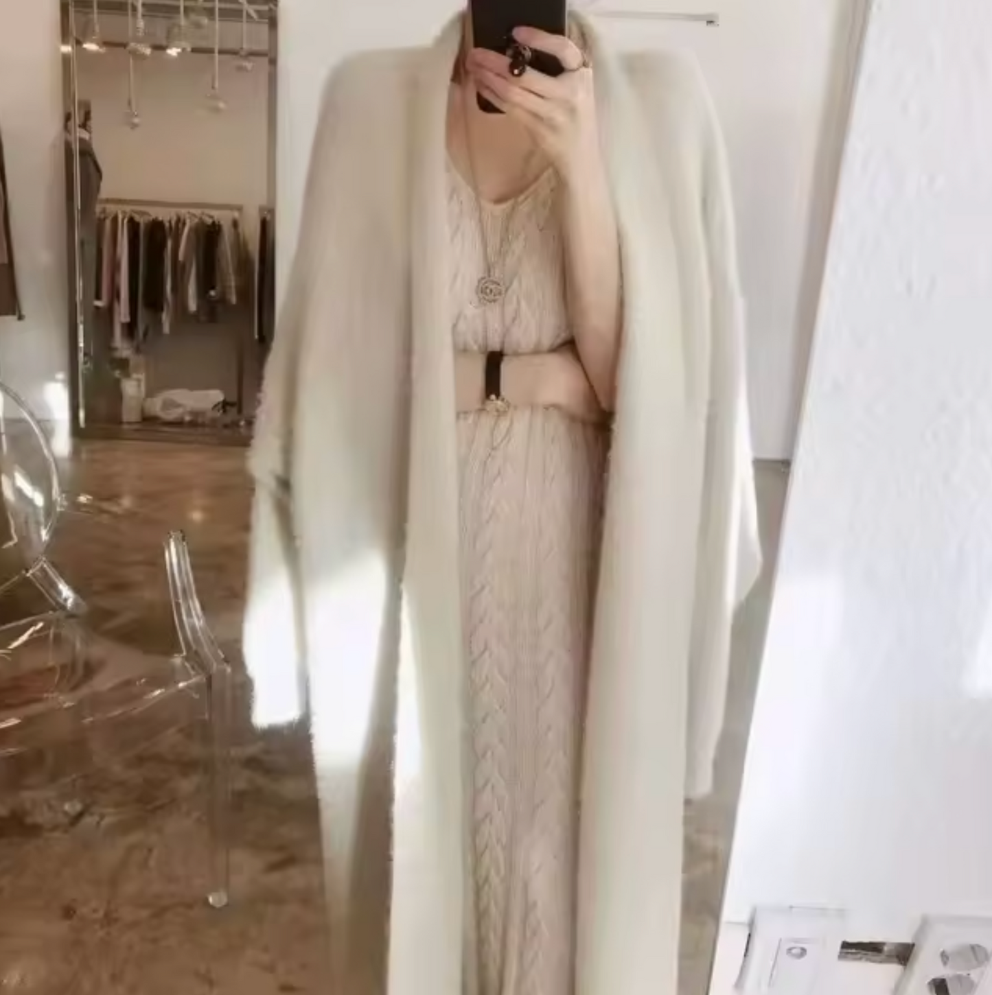 Long knitted cashmere cardigan