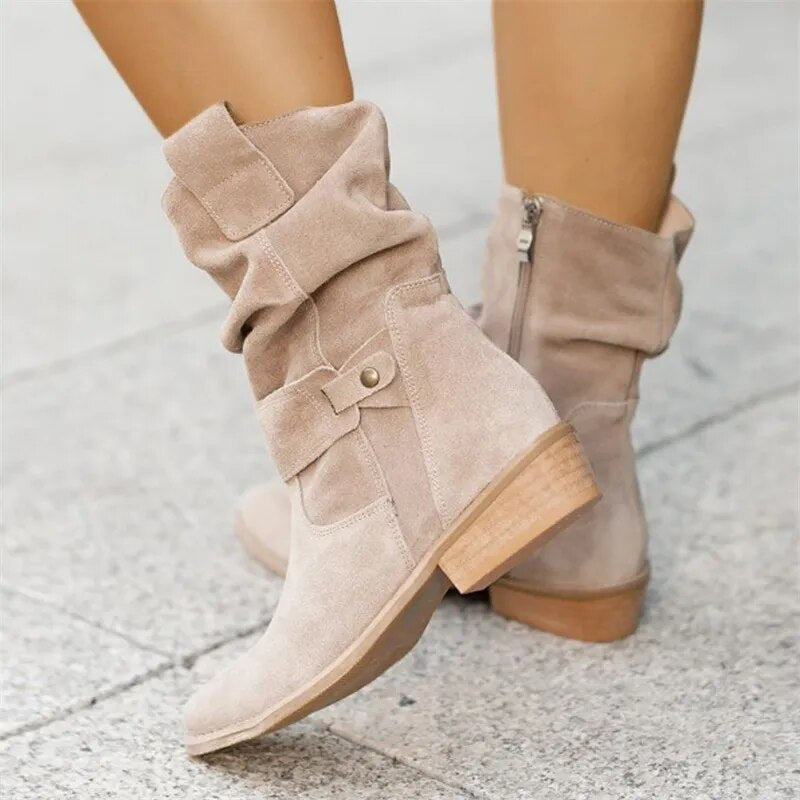 Low suede boots for women