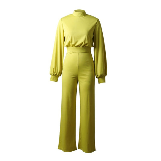 Women - Long-Sleeved Overall - Stand-Up Collar - Stylish Casual Jumpsuit