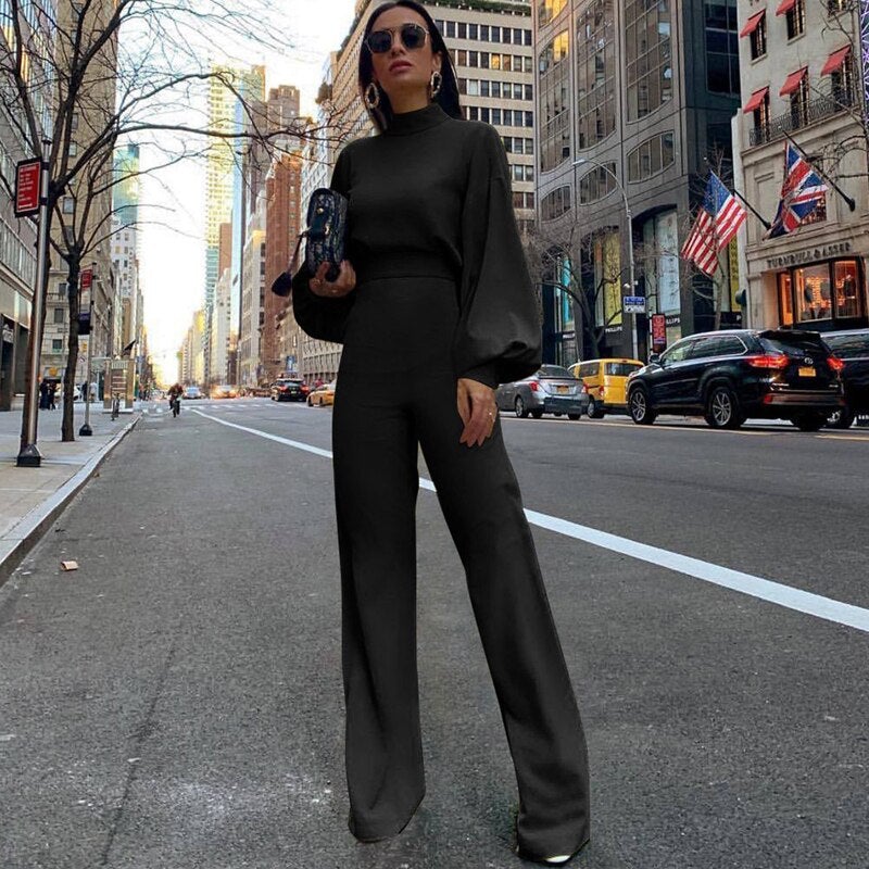 Women - Long-Sleeved Overall - Stand-Up Collar - Stylish Casual Jumpsuit