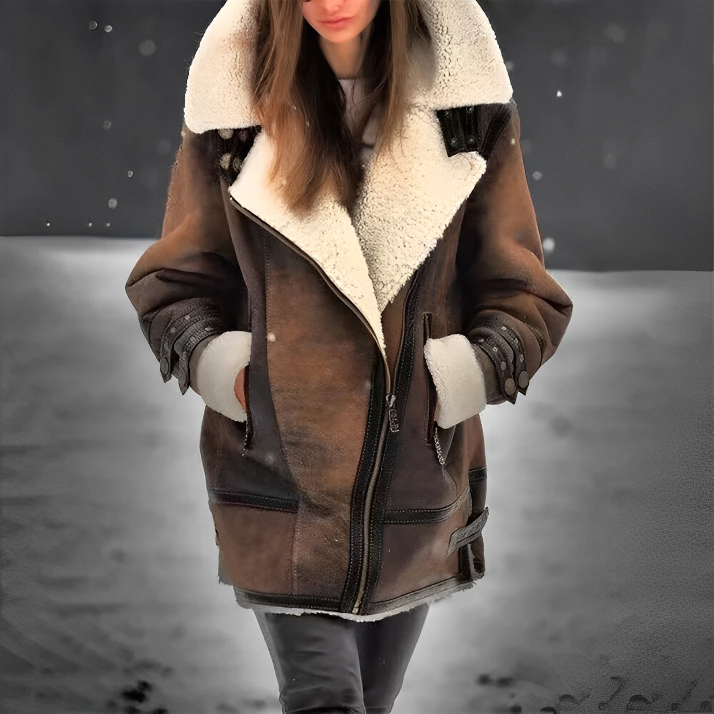 Women’s  - Suede Jacket with Sherpa Lining - Stylish and Cozy Outerwear for All Occasions