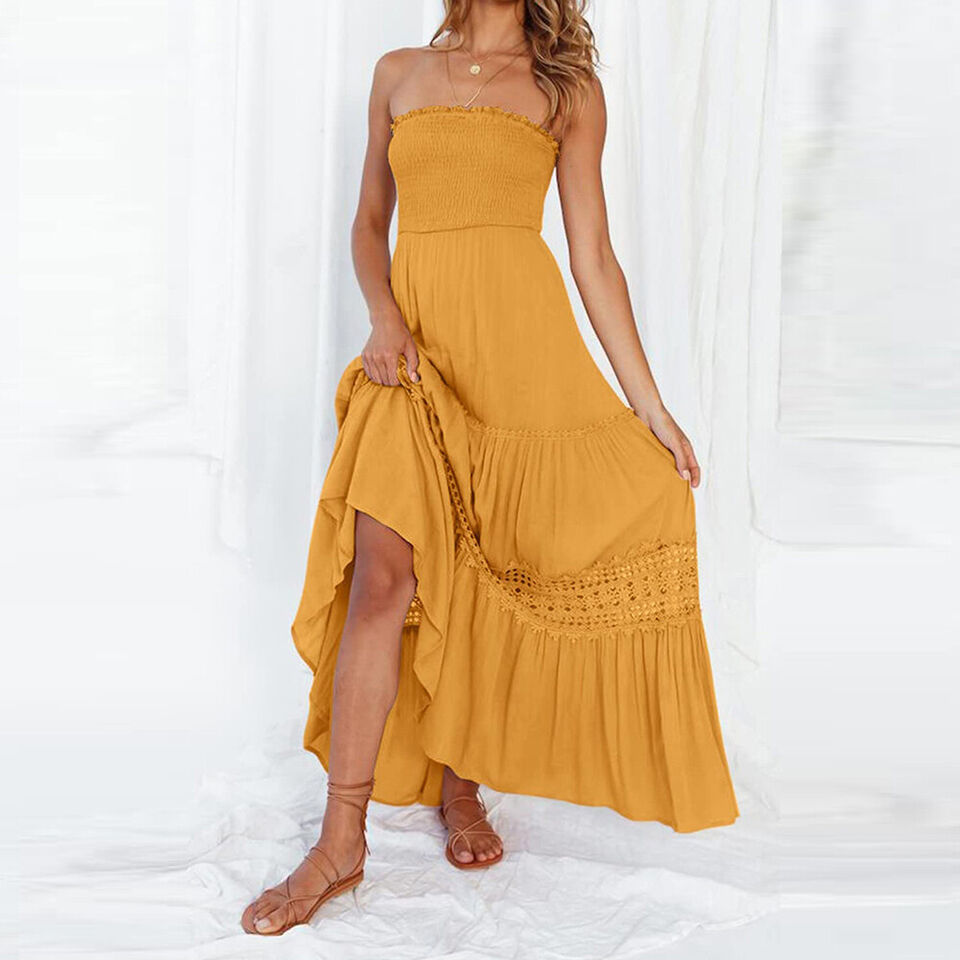 Summery off-the-shoulder dress with lace trim