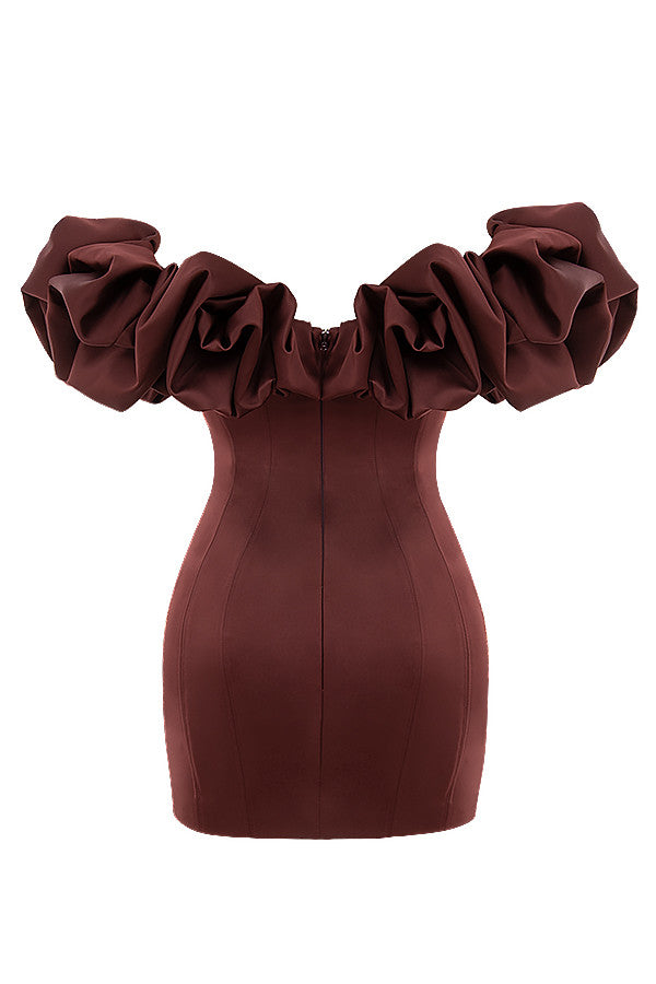 Satin Strapless Dress With Ruffles