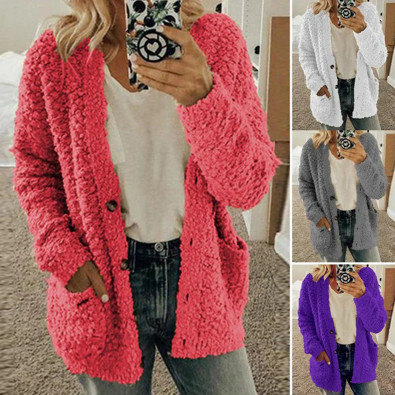 Women's Fluffy Cardigan - Cozy Warm Material - Elegant Thermo Style for Perfect Layering