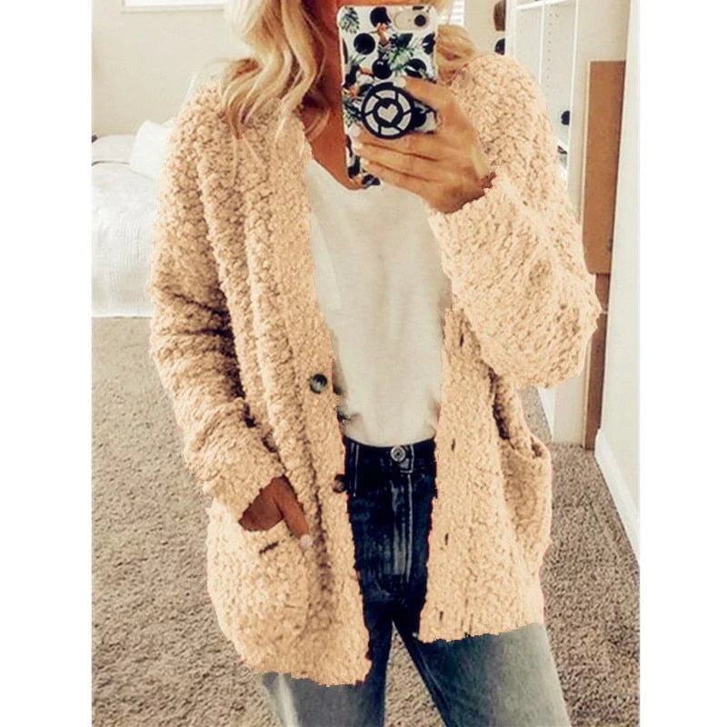 Women's Fluffy Cardigan - Cozy Warm Material - Elegant Thermo Style for Perfect Layering