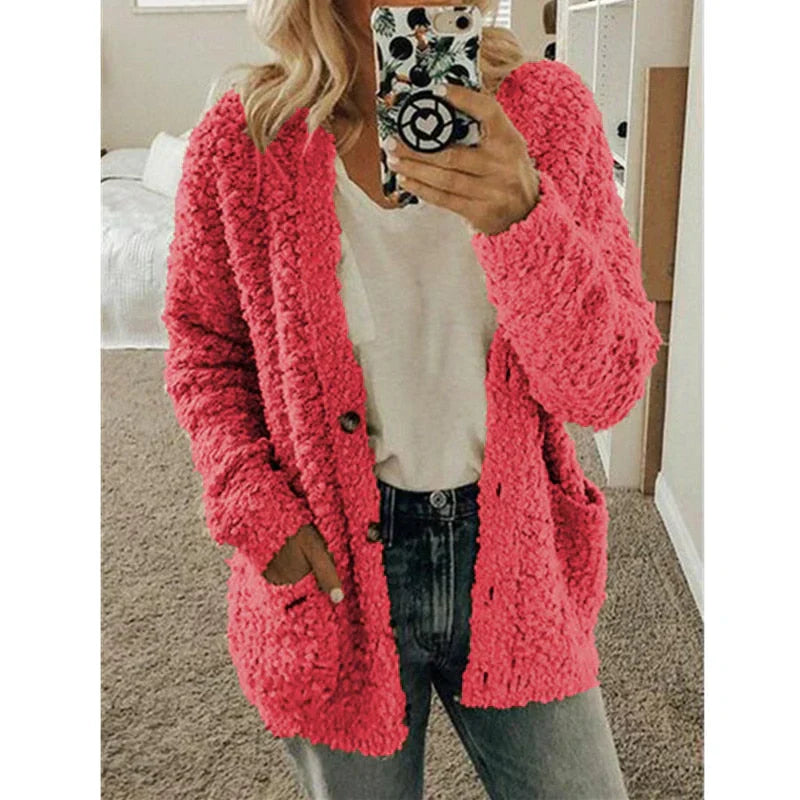 Women's Fluffy Cardigan - Cozy Warm Material - Elegant Thermo Style for Perfect Layering