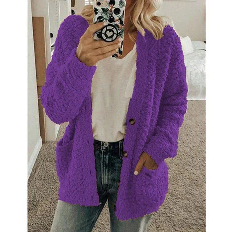 Women's Fluffy Cardigan - Cozy Warm Material - Elegant Thermo Style for Perfect Layering