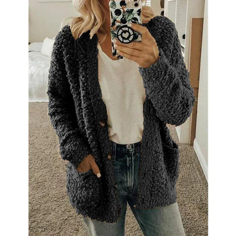 Women's Fluffy Cardigan - Cozy Warm Material - Elegant Thermo Style for Perfect Layering