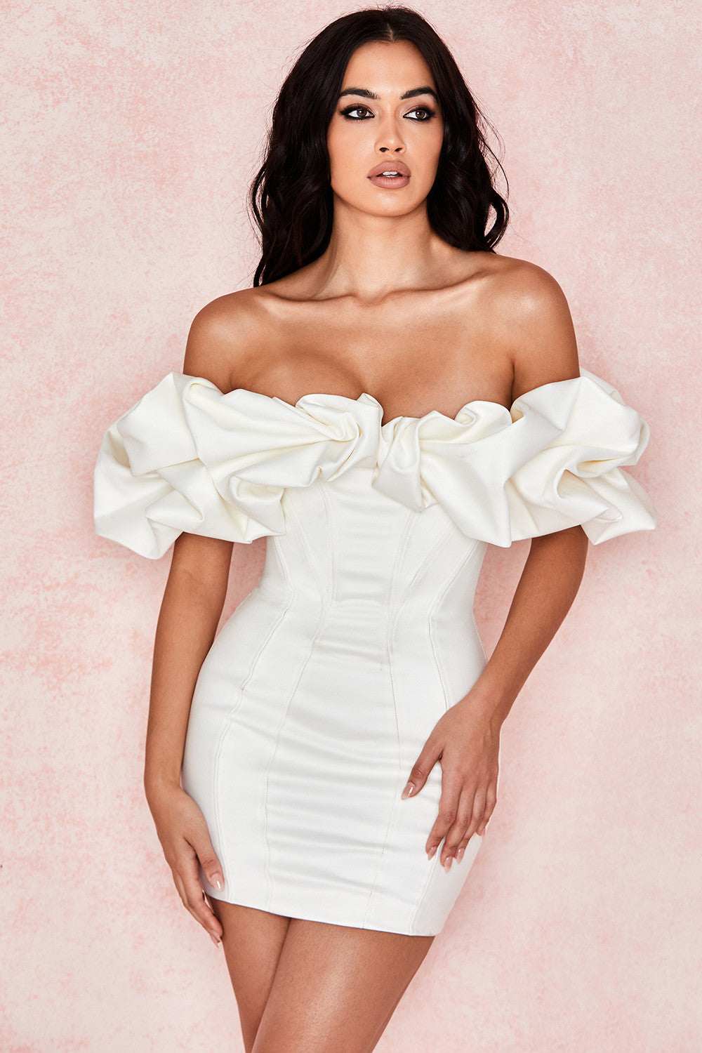 Satin Strapless Dress With Ruffles