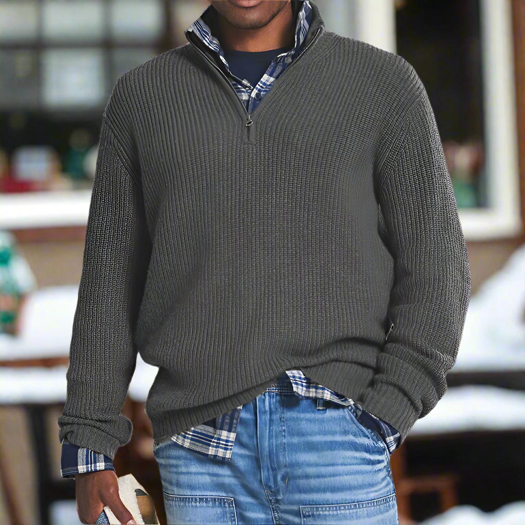 Men - Winter Jumper - Cozy Knit with Zip Fastening - Stylish and Warm Pullover