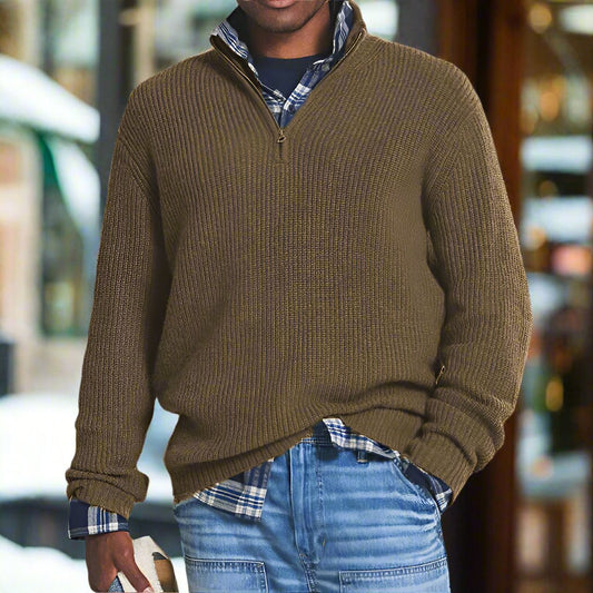 Men - Winter Jumper - Cozy Knit with Zip Fastening - Stylish and Warm Pullover